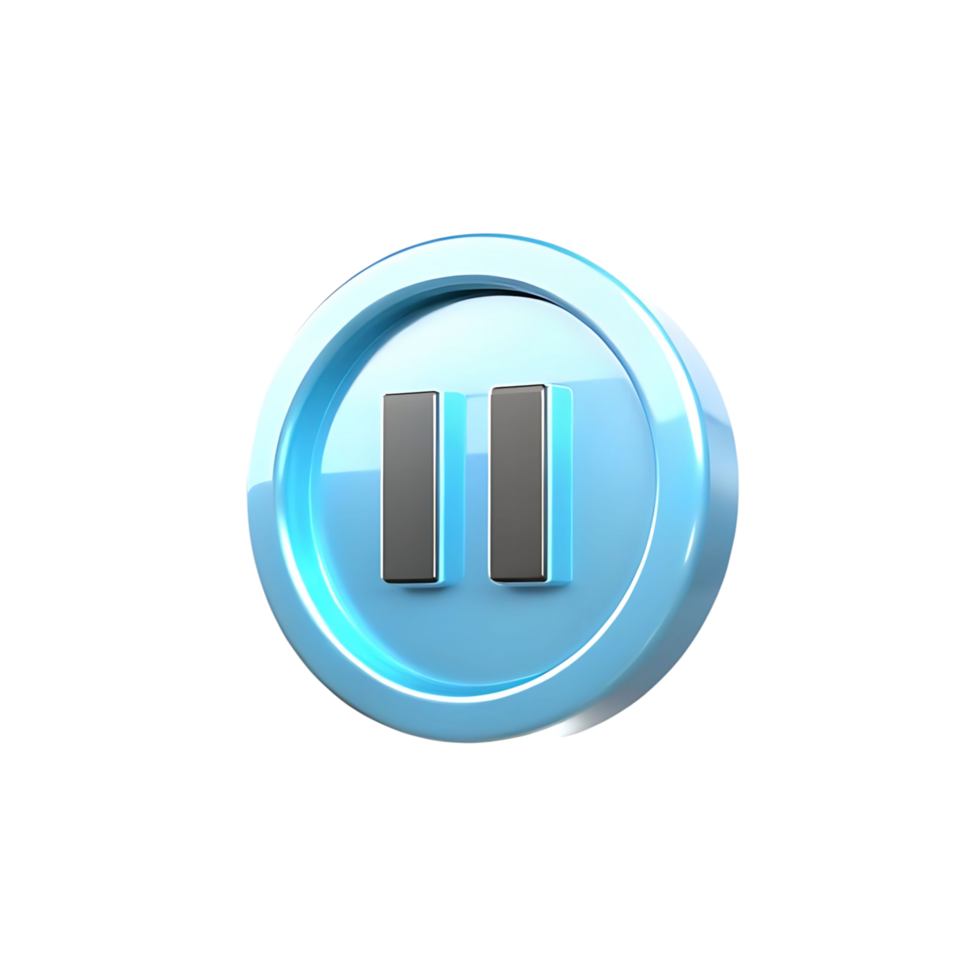 Three Dimensional Glossy Light Blue Pause Button Icon Digital Media Playback Control png