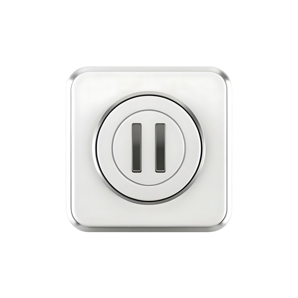 White Square Electrical Outlet with Metallic Trim and Pause Symbol png