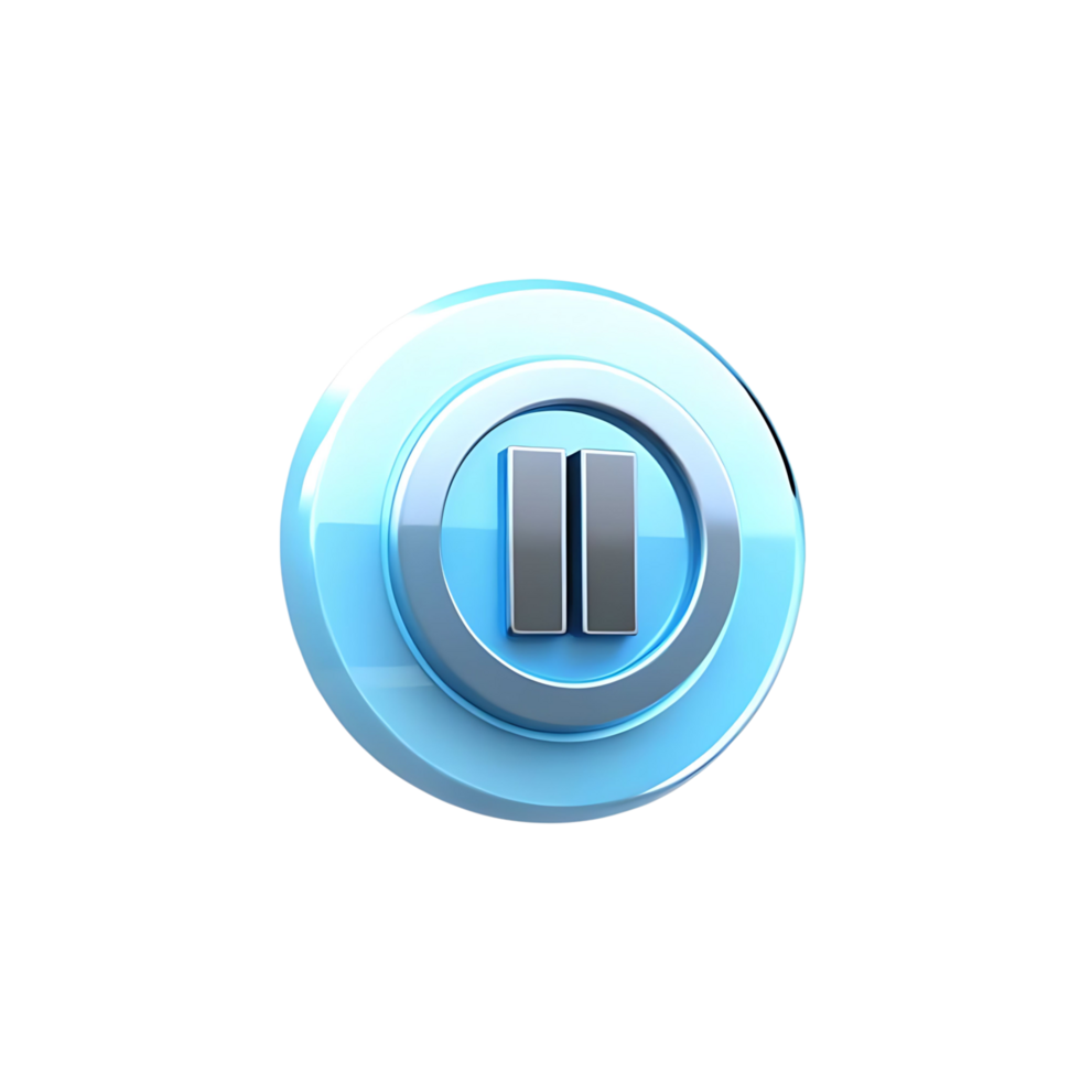 Glossy Blue Pause Button 3D Render High Resolution png