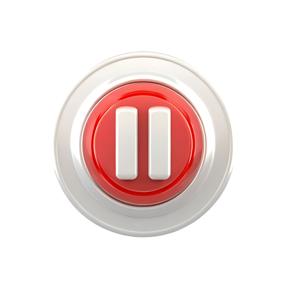 A 3D Render of a Red and White Pause Button Icon on a transparent Background png