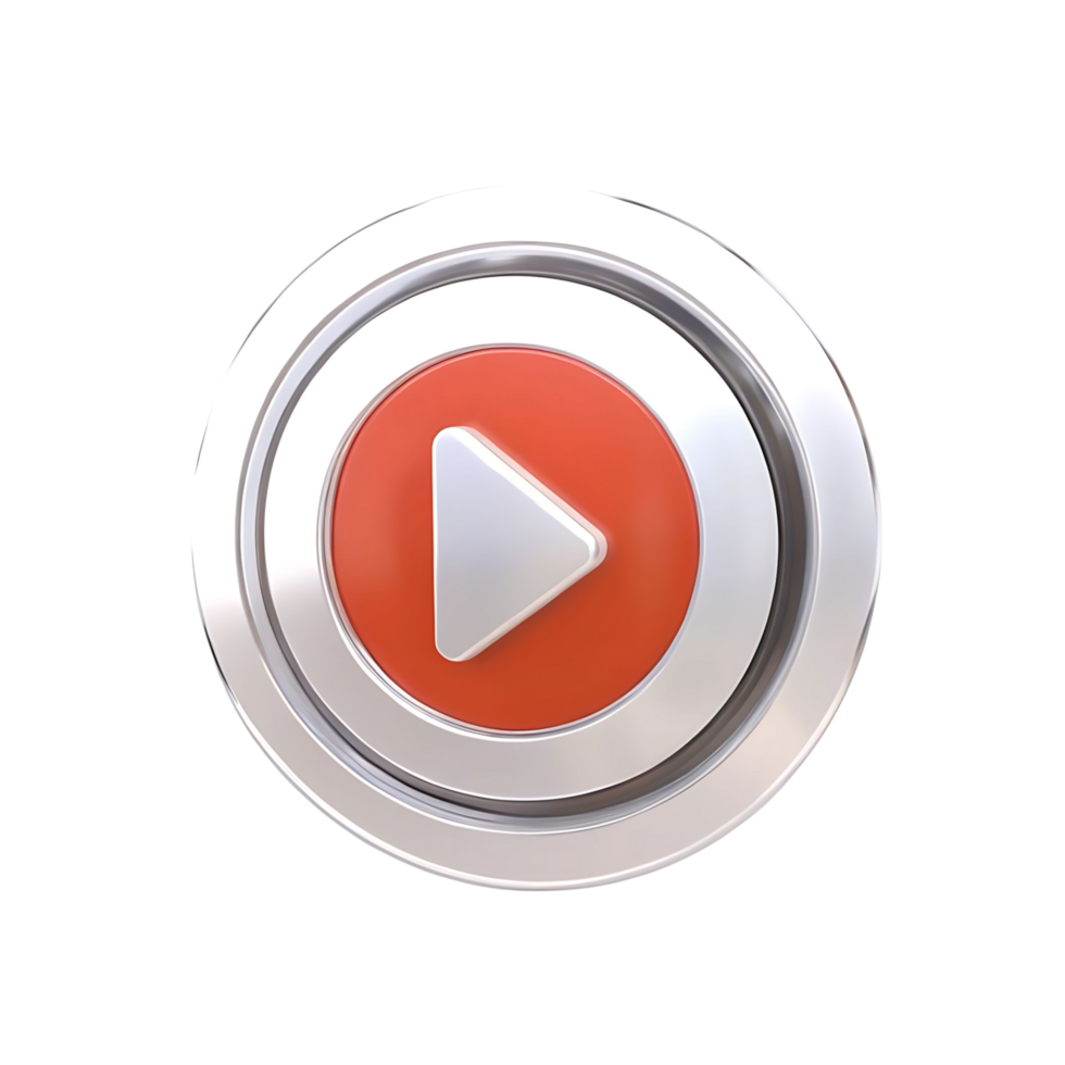 Shiny Silver and Orange Play Button Icon Design 3D Render png