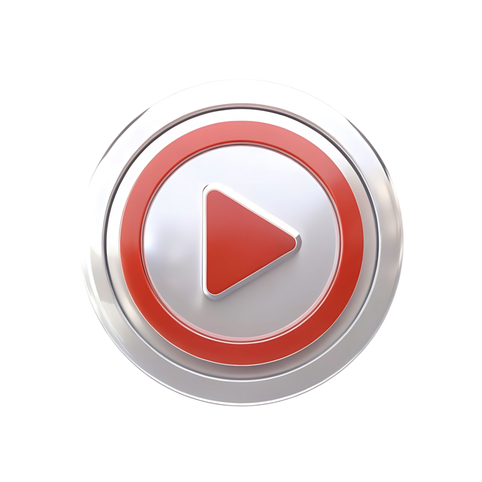 3D Render of a Red and Silver Play Button Icon on transparent Background png