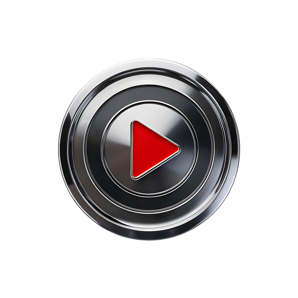 Sleek Metallic Red Play Button Digital Interface Design Element png