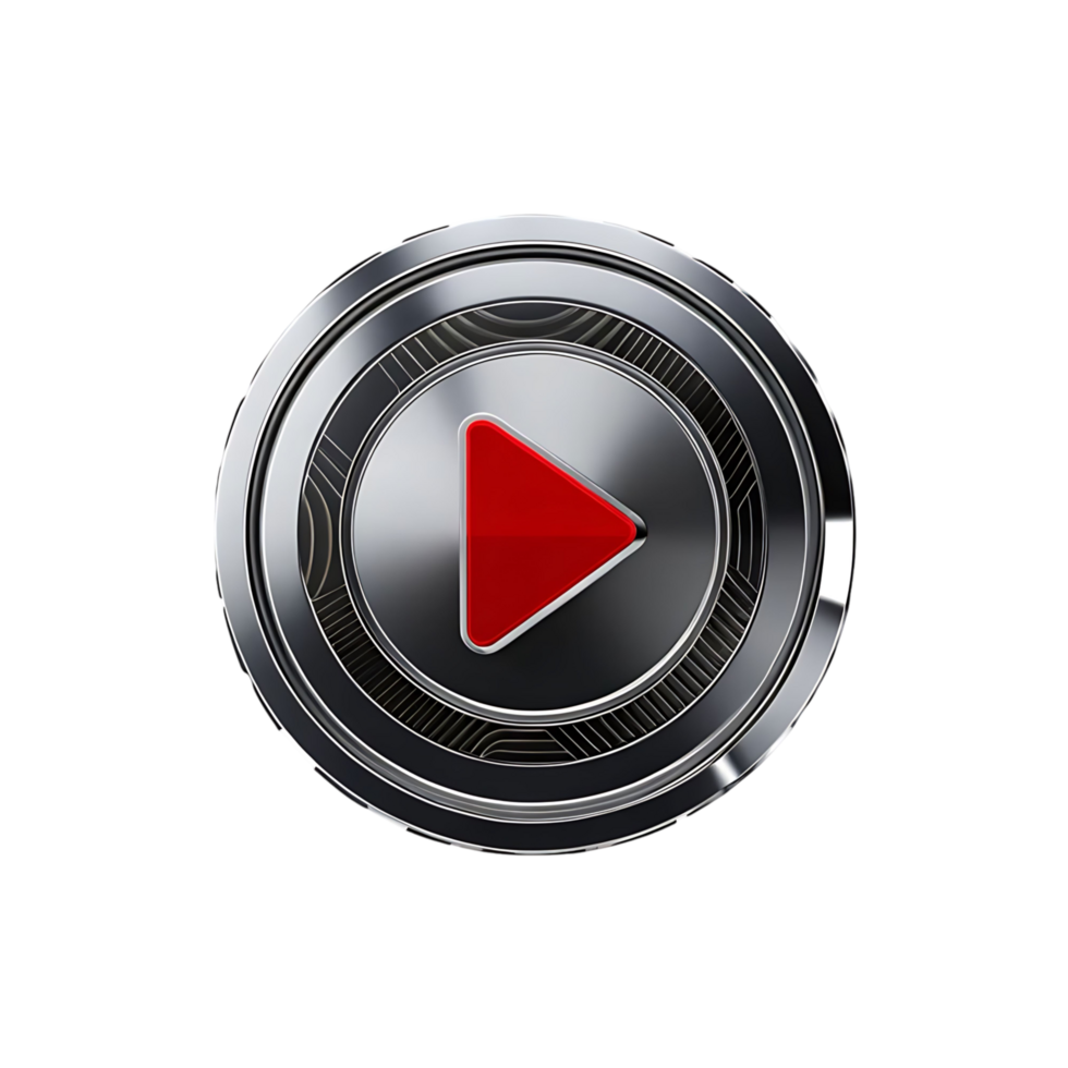 Futuristic Metallic Red Play Button Icon Design Modern Technology Interface Element png