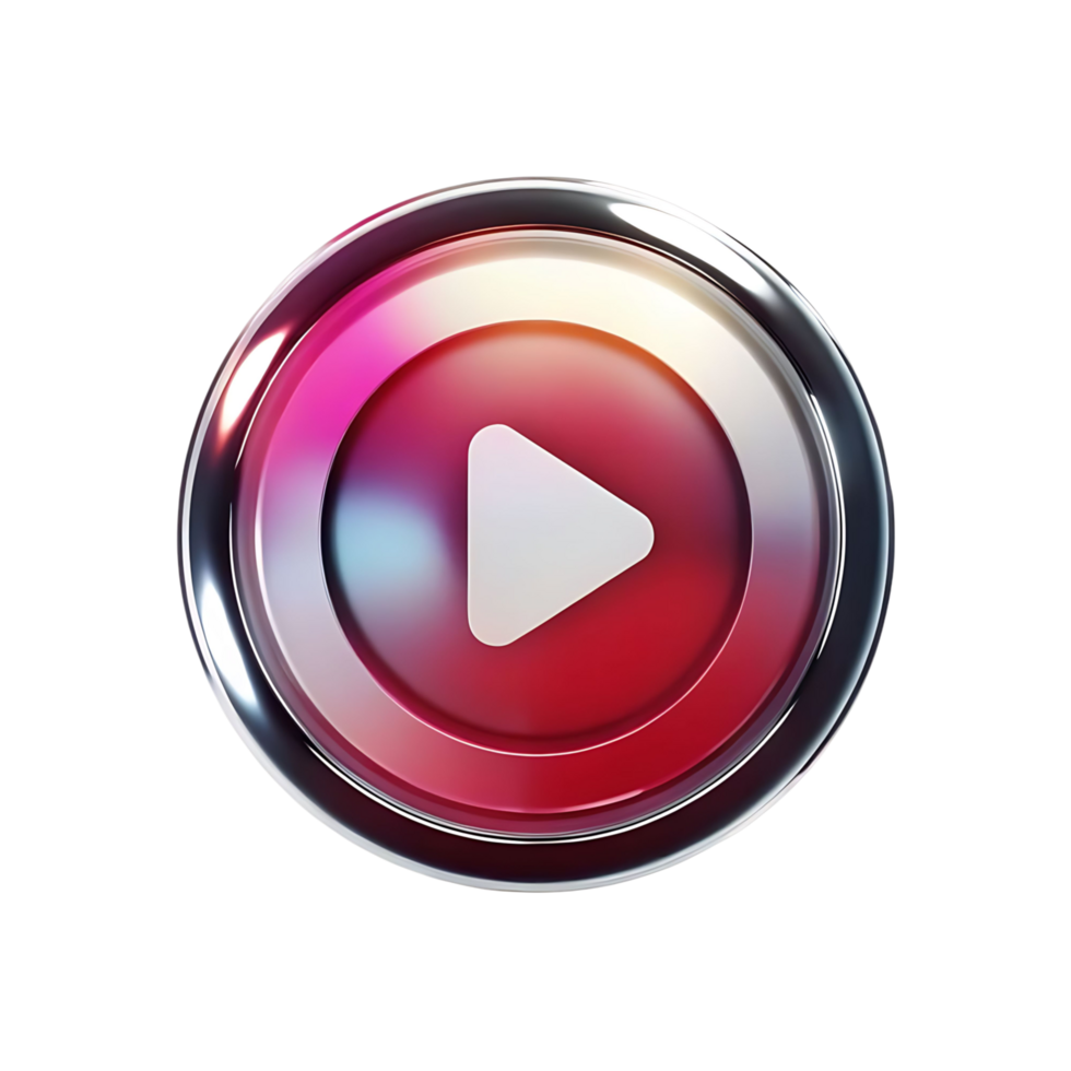 Shiny Red and Chrome Play Button Media Player Interface Design png