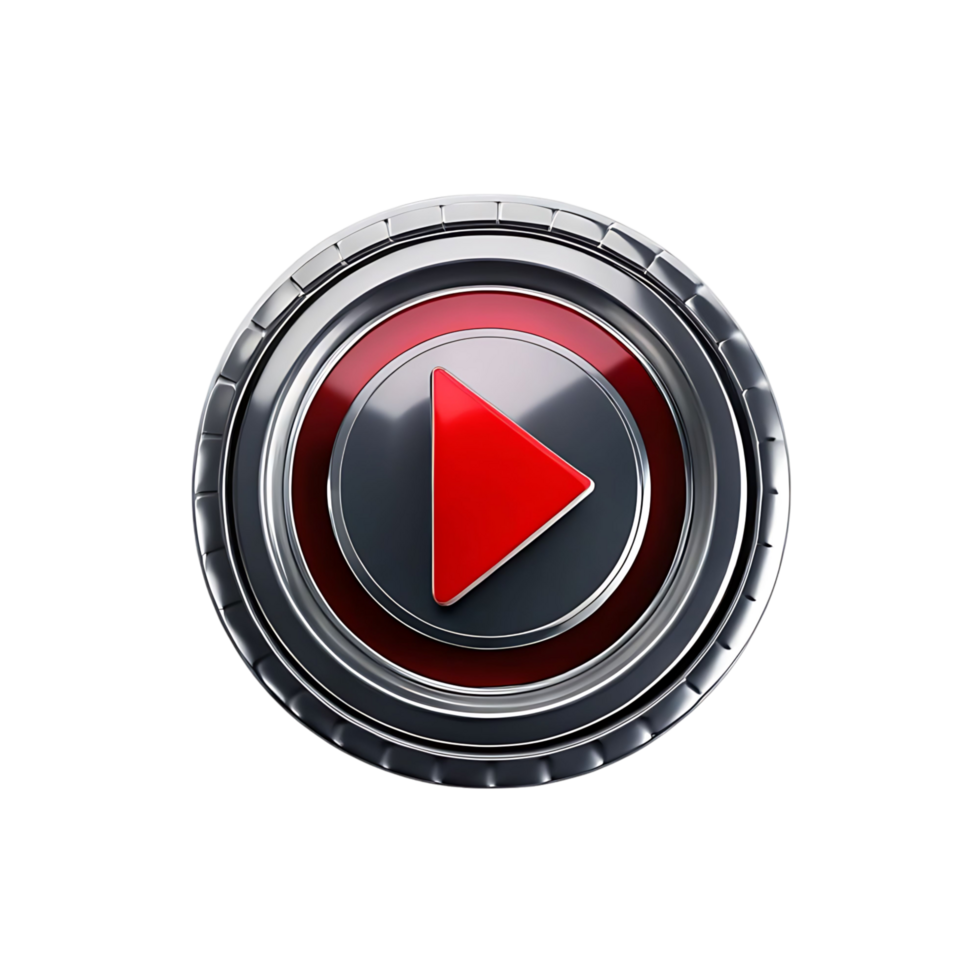 Sleek Metallic Red Play Button Icon Design for Media Player Interface png