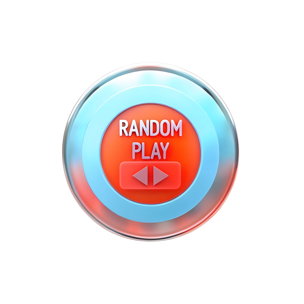 Shiny Circular Random Play Button with Shuffle Arrows 3D Render png