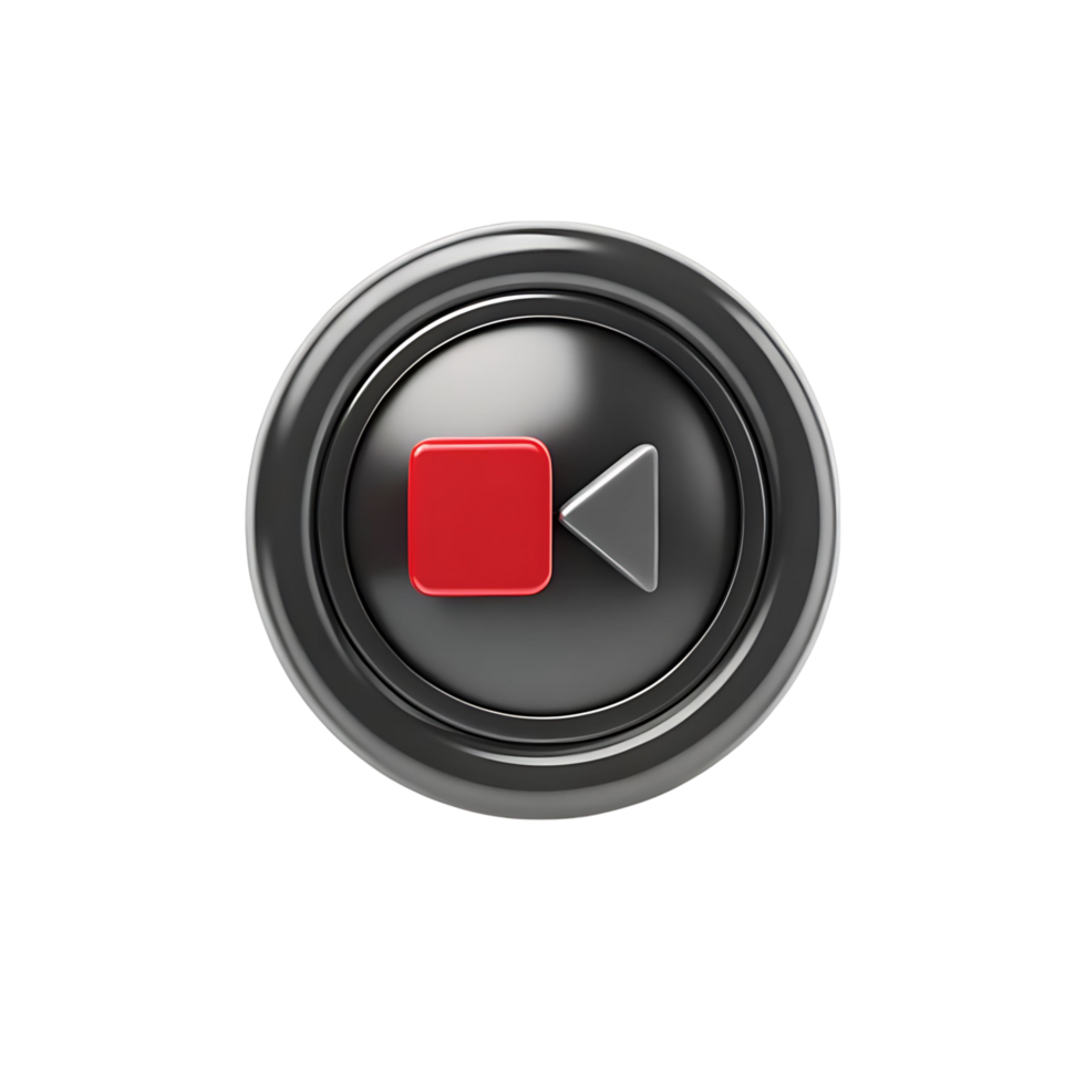 3D Render of a Red and Gray Record Button Representing Media Playback Control png