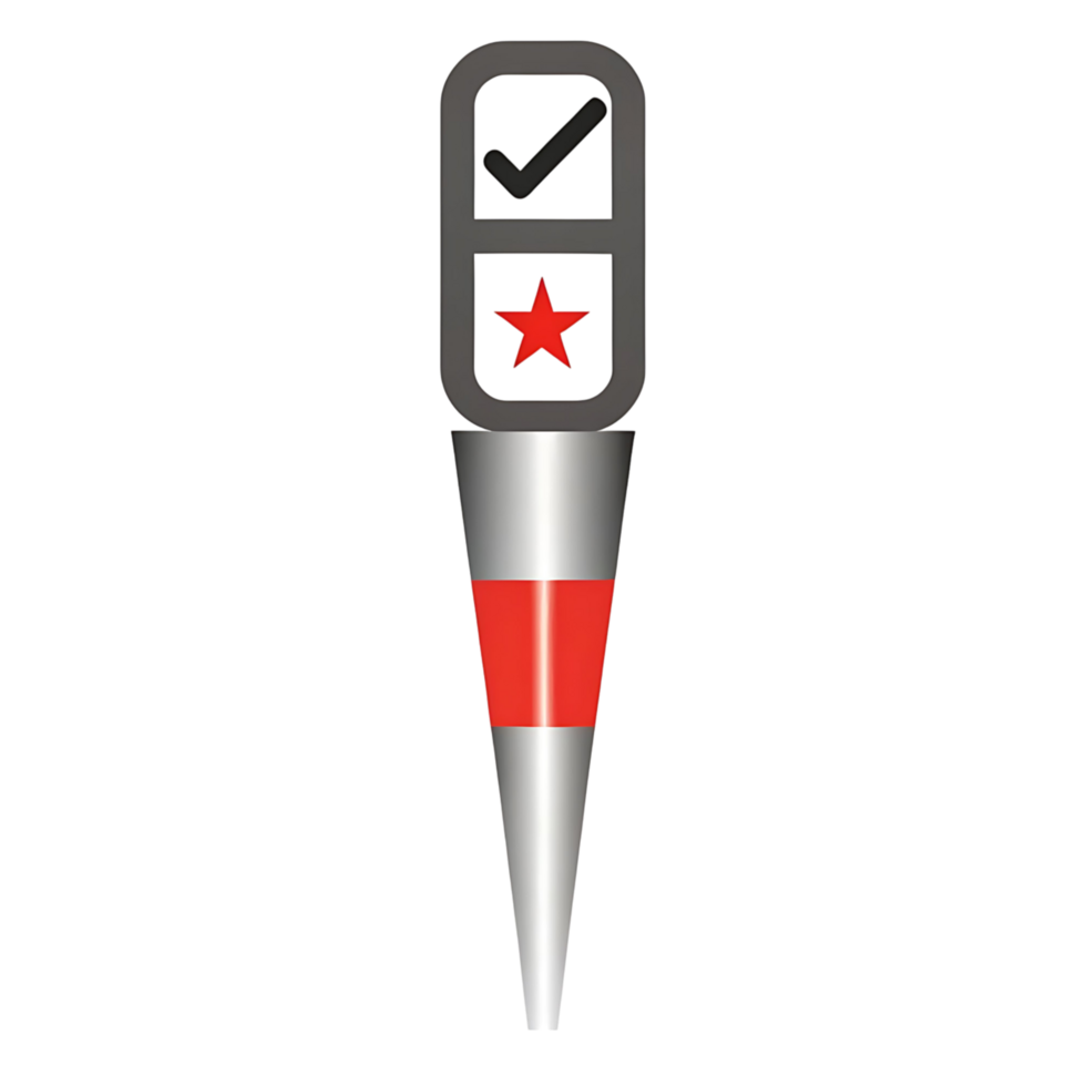 Abstract 3D Rendering of a Conical Object with Check Mark and Star Icons png