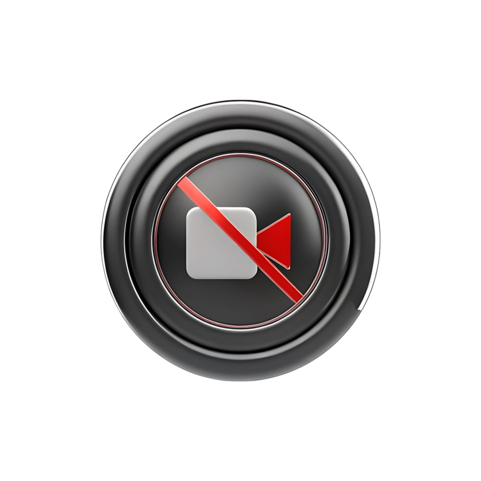 transparent Circular Button with Red Crossed Out Camera Icon 3D Render png