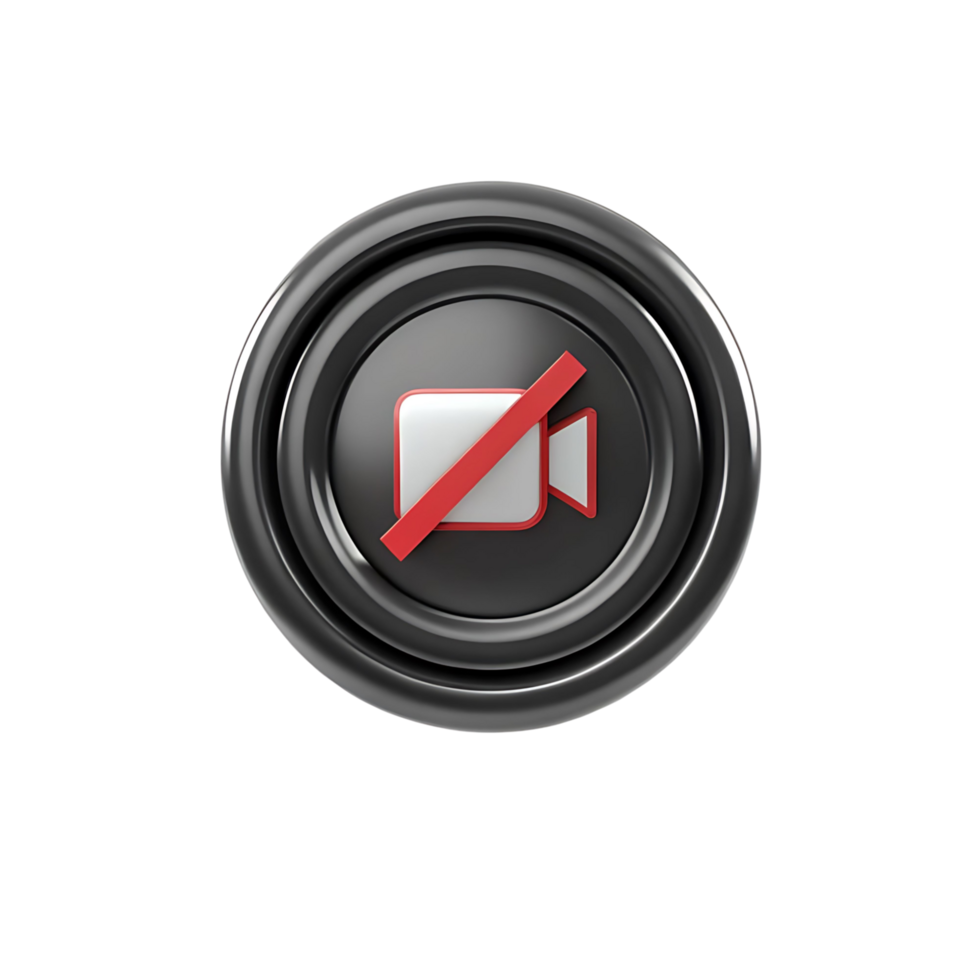 Sleek transparent Circular Button with Red CrossedOut Camera Icon Modern User Interface Design Element for Conferencing Apps and Websites png