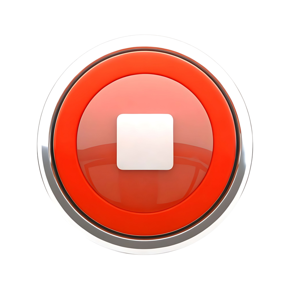 Glossy Red and Silver Stop Button Media Player Interface Design Element png