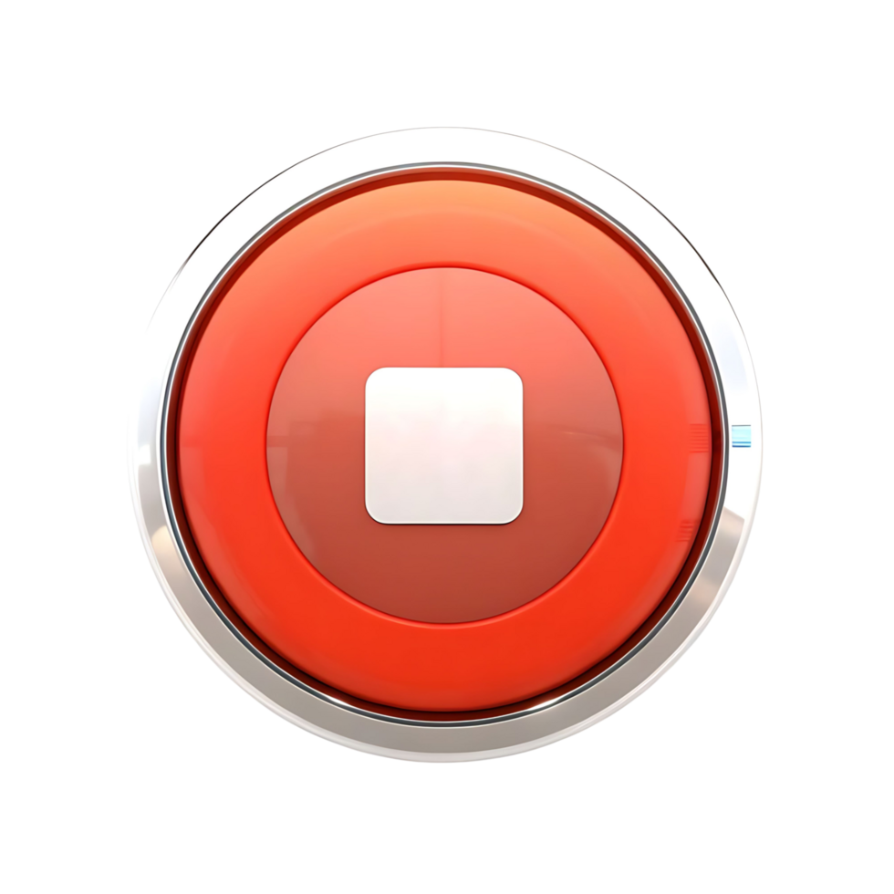 Glossy Red Stop Button with Silver Bezel 3D Render High Quality png
