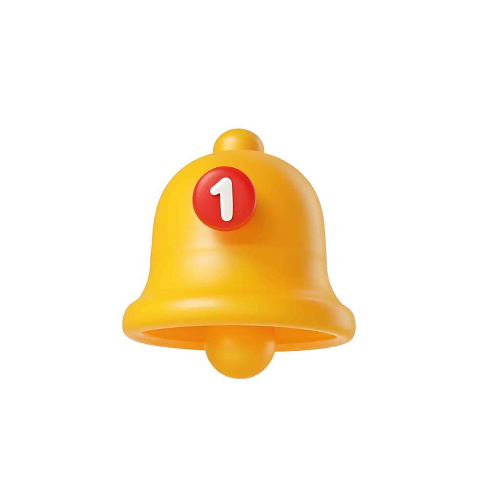 Yellow 3D Render of a Bell Notification Icon with One New Message png