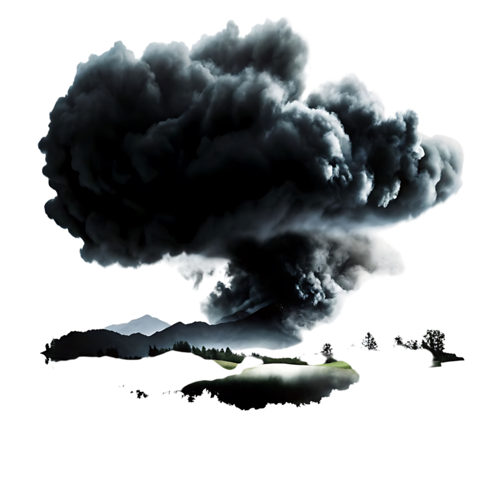 Dark Storm Clouds Over a Serene Landscape Dramatic Nature Scene Apocalyptic Weather Phenomenon Ominous Sky Heavy Smoke Pollution Environmental Disaster Gloomy Atmosphere png