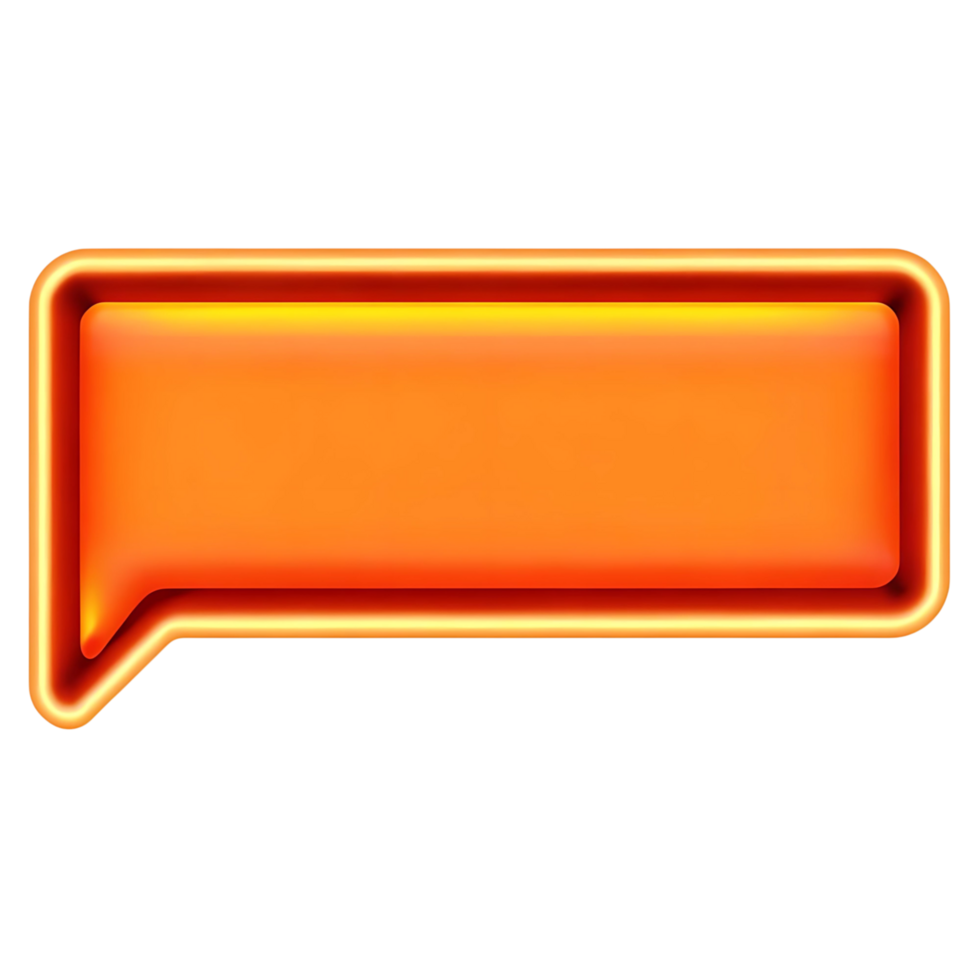 Bright Orange Neon Speech Bubble with Glossy Texture and Rounded Corners Blank Template for Text or Message png