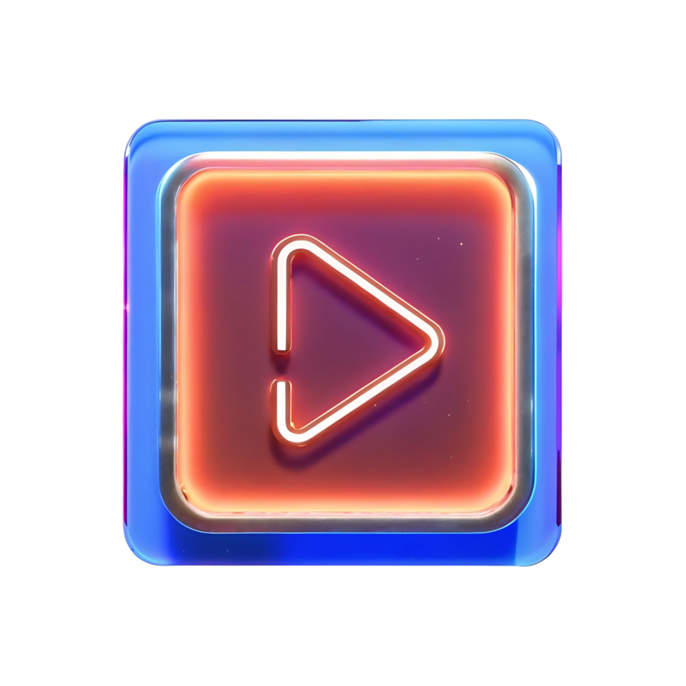 Neon Play Button Icon Glowing in the Dark Digital Interface Element png