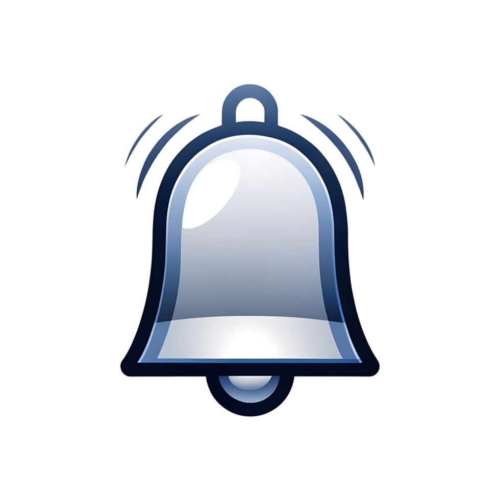 Shiny Blue Notification Bell Icon with Vibrating Waves Graphic Design Element png