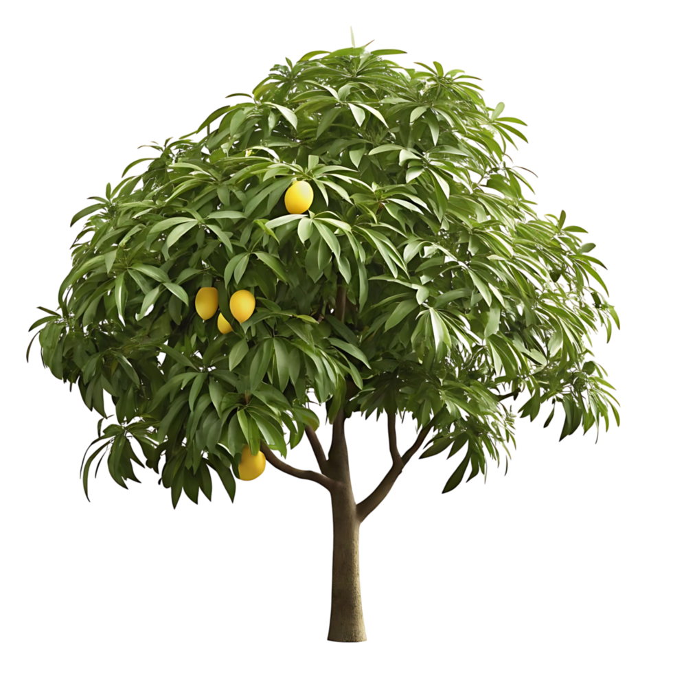 Lush Green Tree with Yellow Fruits Isolated on transparent Background Botanical Illustration Digital Art png