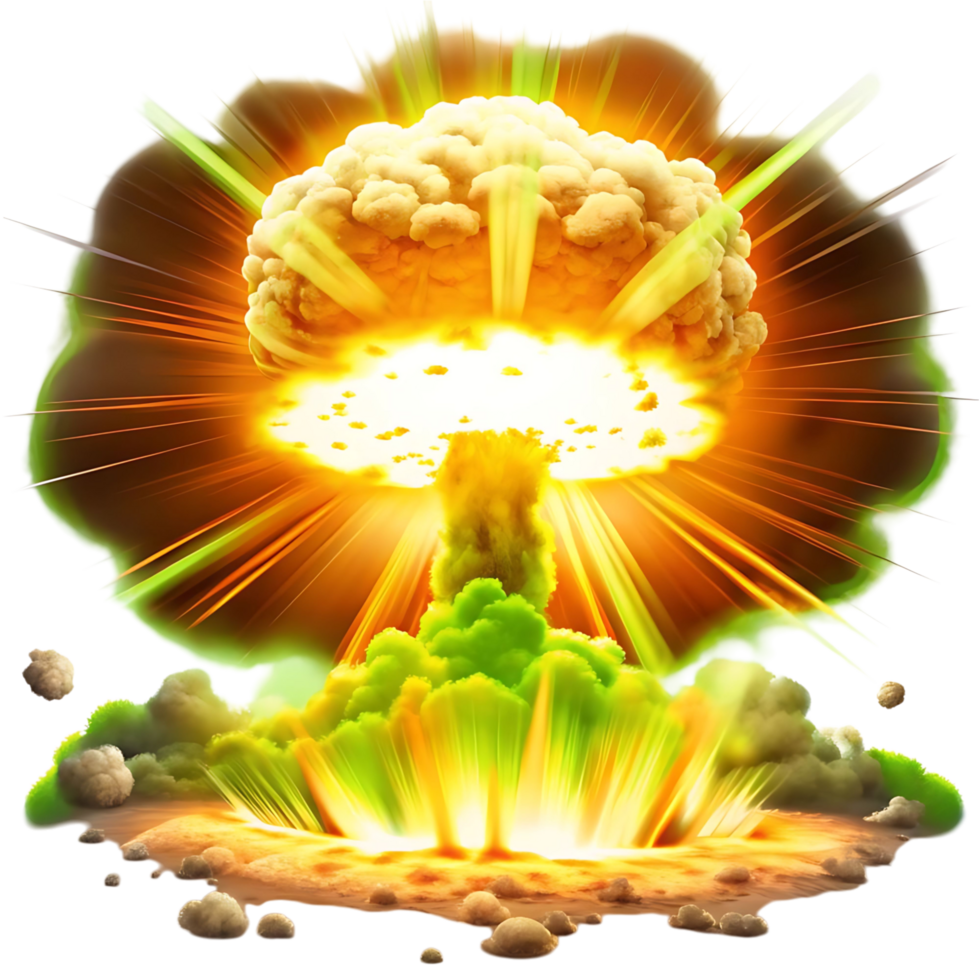 A Powerful Nuclear Explosion with Bright Orange and Green Glowing Clouds and Rays of Light png