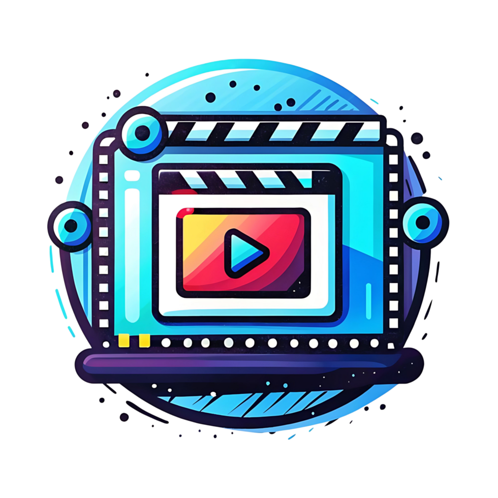 Vibrant Production Clapperboard and Play Button Design Illustration png