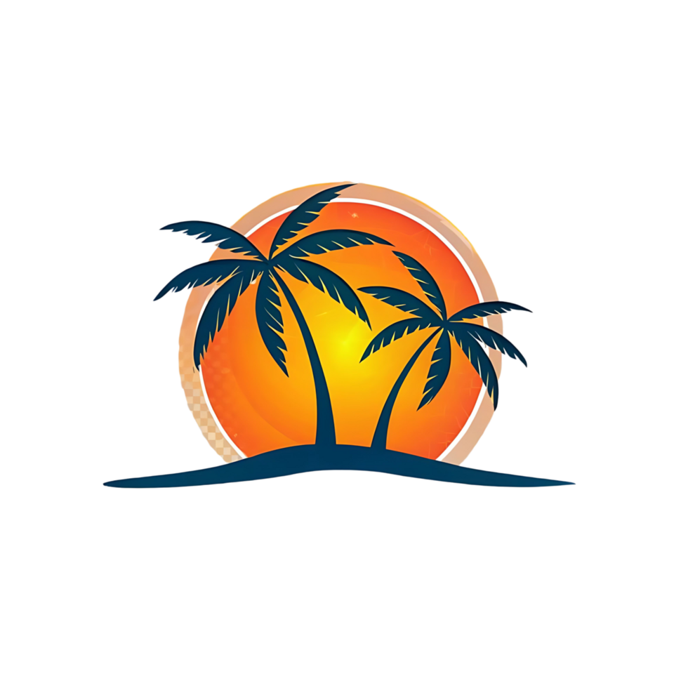 Stunning Tropical Sunset Scene with Two Palm Trees on a Scenic Island Beach png
