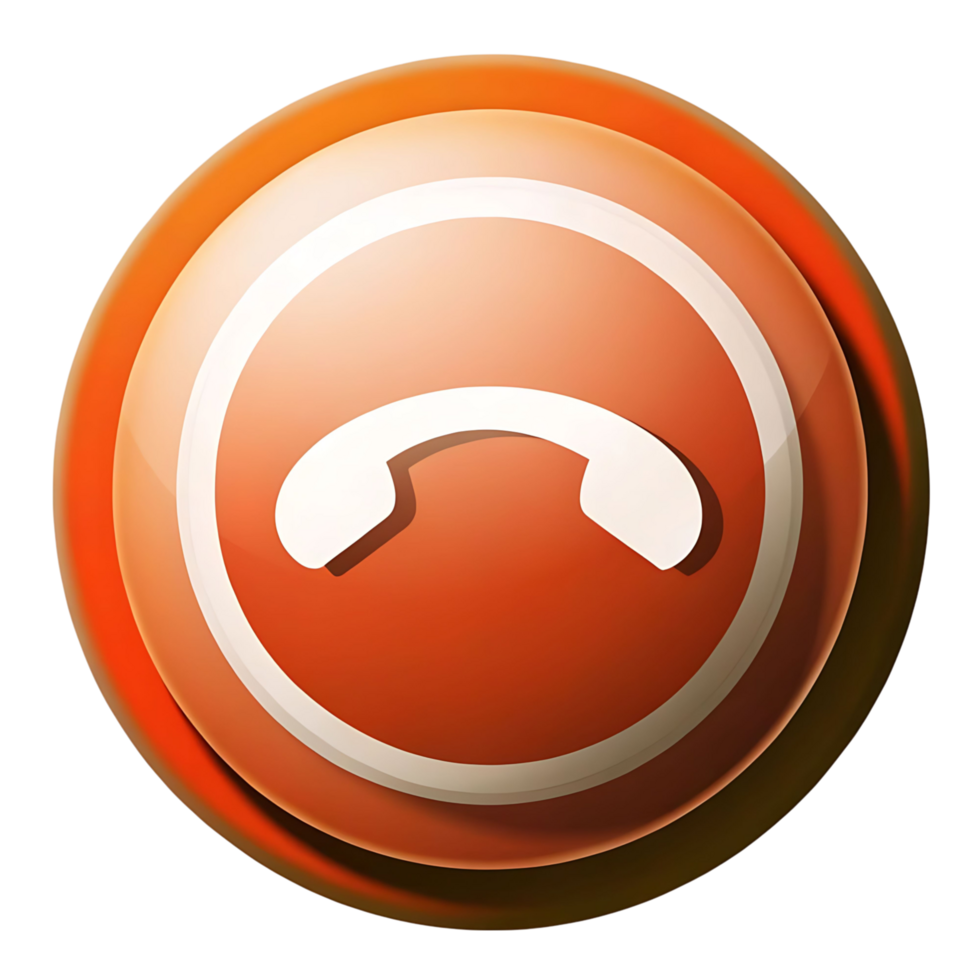 Glossy Orange Circle Button with White Hang Up Phone Icon Graphic Design Element png
