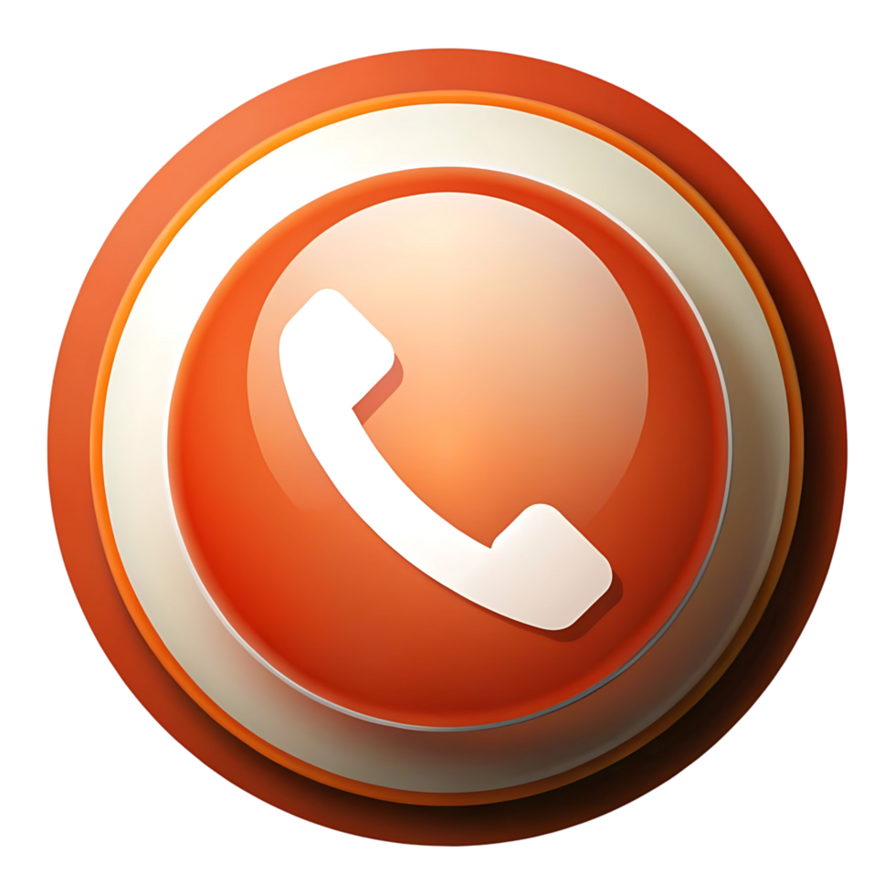 Glossy Orange Circle Button with White Phone Icon for Communication Contact Support png