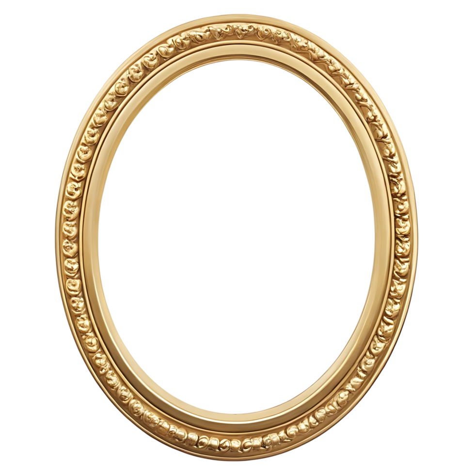 Elegant Gold Oval Frame with Intricate Ornate Design Perfect for Portraits or Artwork png