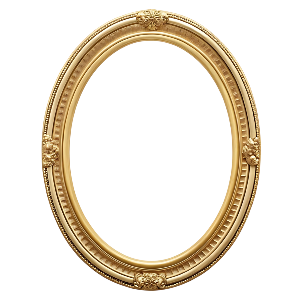 Elegant Gold Oval Frame with Ornate Details Perfect for Artwork or Mirror png