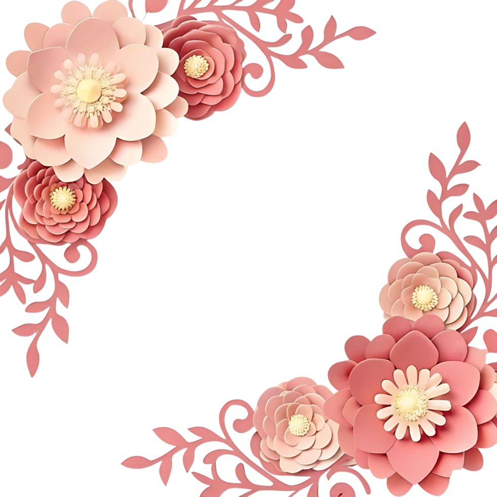Beautiful Pink Paper Flowers and Floral Design Elements on transparent Background png