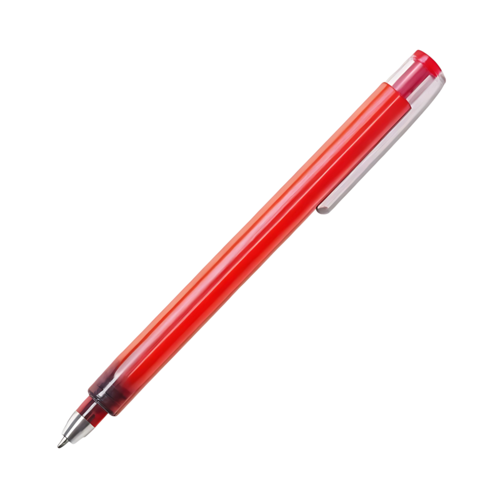 A vibrant red gel pen isolated on a transparent background a closeup studio shot of writing instrument png