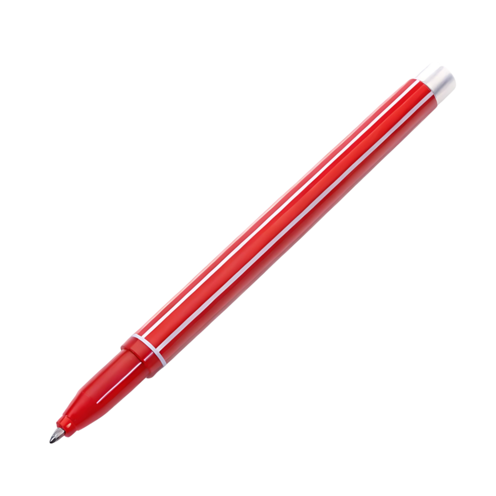A Red Marker Pen with White Stripes Isolated on transparent Background Close Up Photography png