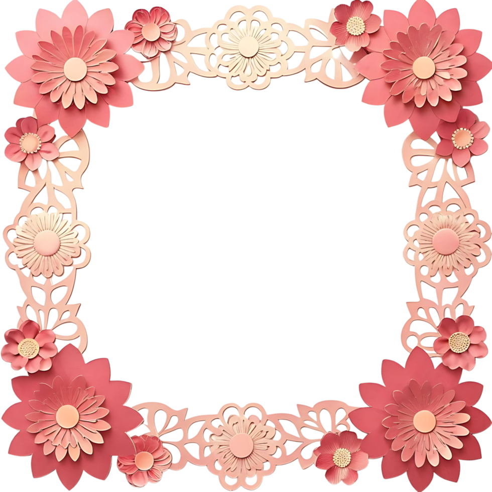Beautiful Pink Floral Frame Design with Intricate Cutout Details png