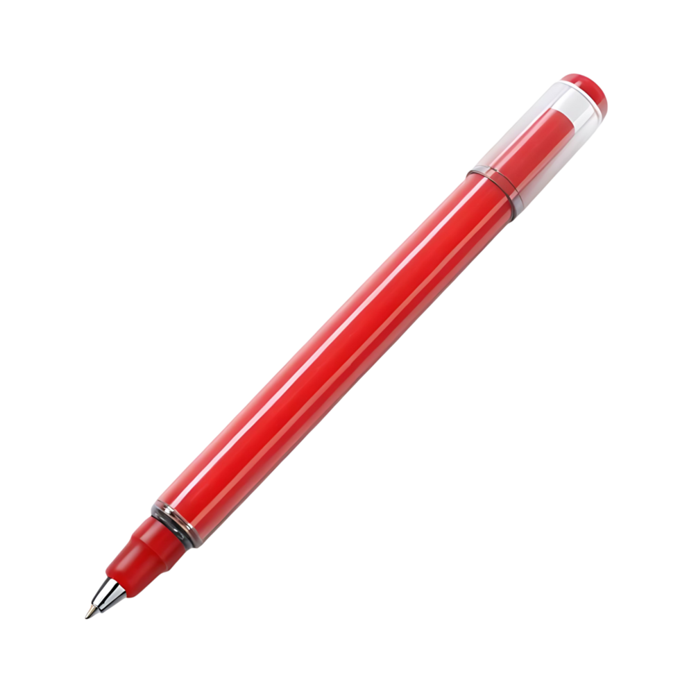 A vibrant red ballpoint pen isolated on a transparent background writing tool office supply stationery png