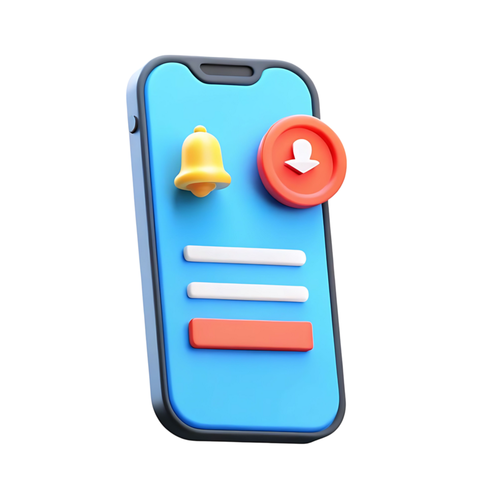 3D Render of Smartphone User Interface with Notification Bell Download Icon and Input Fields png
