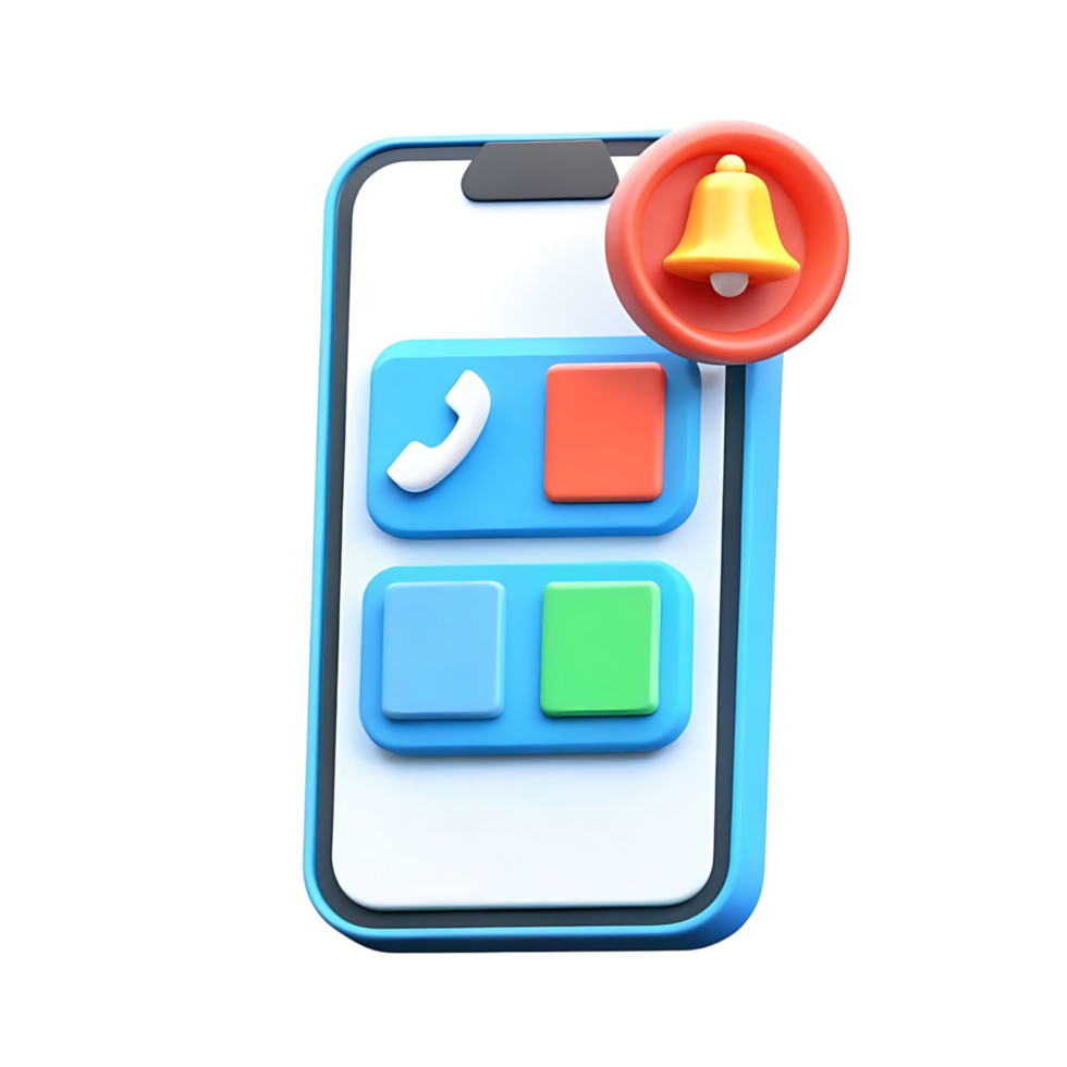 3D Render of Smartphone Notification Alert with Colorful Buttons png