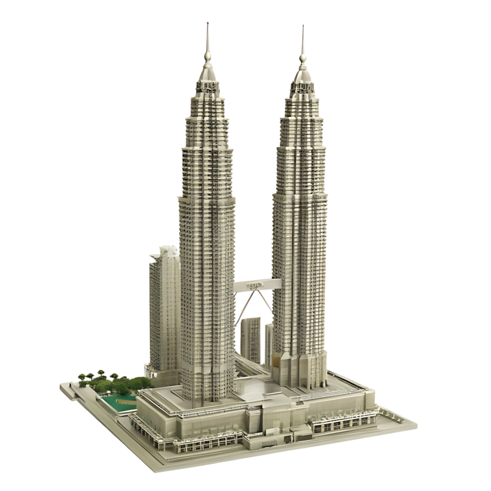 A model of the petronas twin towers in kuala lumpur png