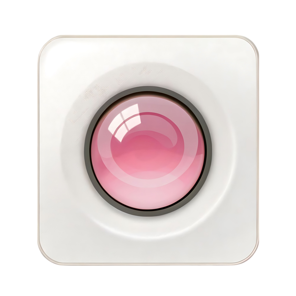 Pink illuminated button on a white square interface element png