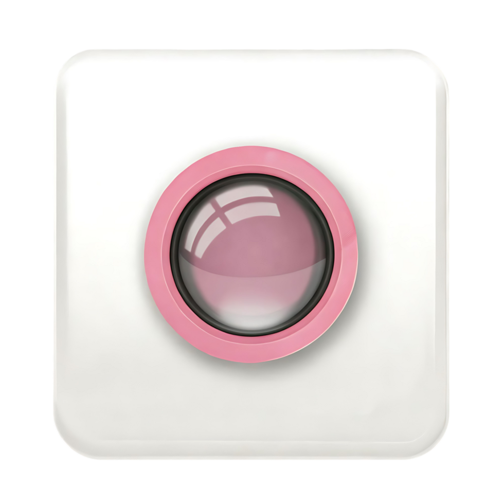 Pink Circle Camera Lens on White Square Button Interface Element Design png