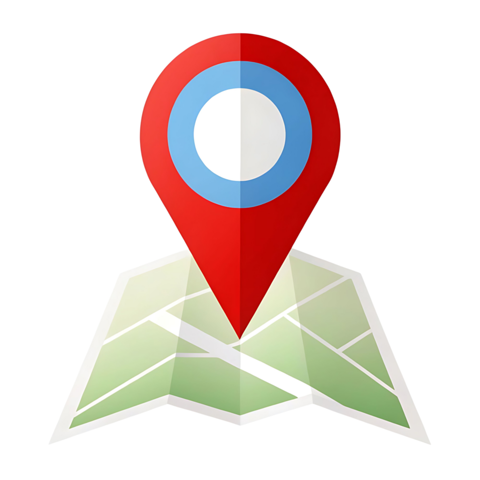 Red and Blue Location Pin on Folded Map Icon Illustration Design for Navigation App or Website png
