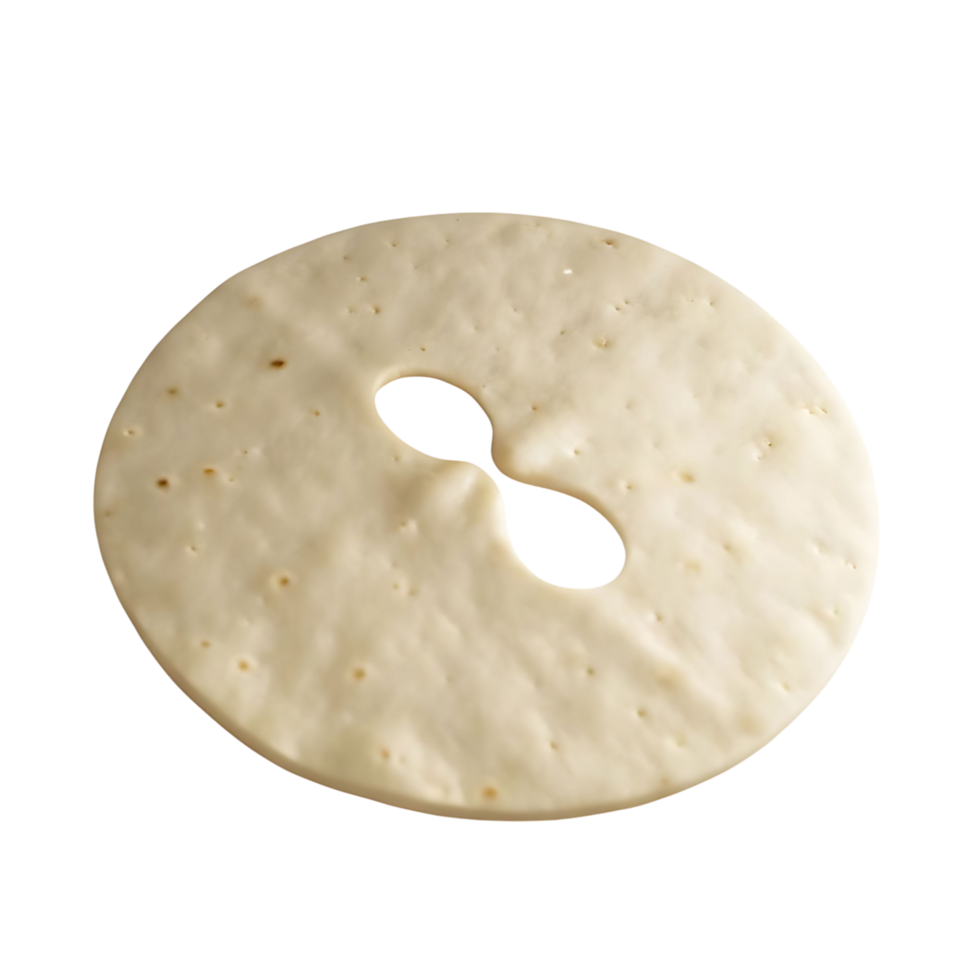Closeup of a Single Round Flatbread with a Figure Eight Cutout png