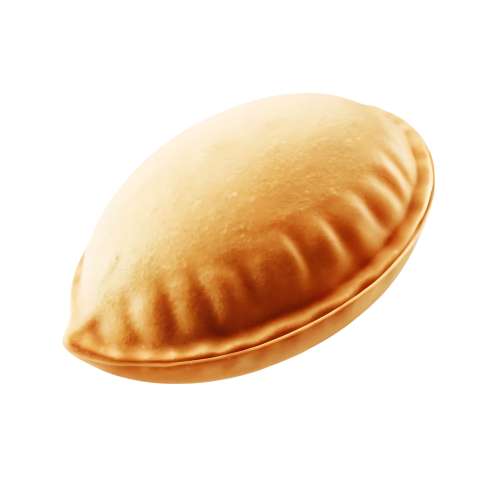 A single baked empanada pastry isolated on a transparent background showing golden brown color and texture details png
