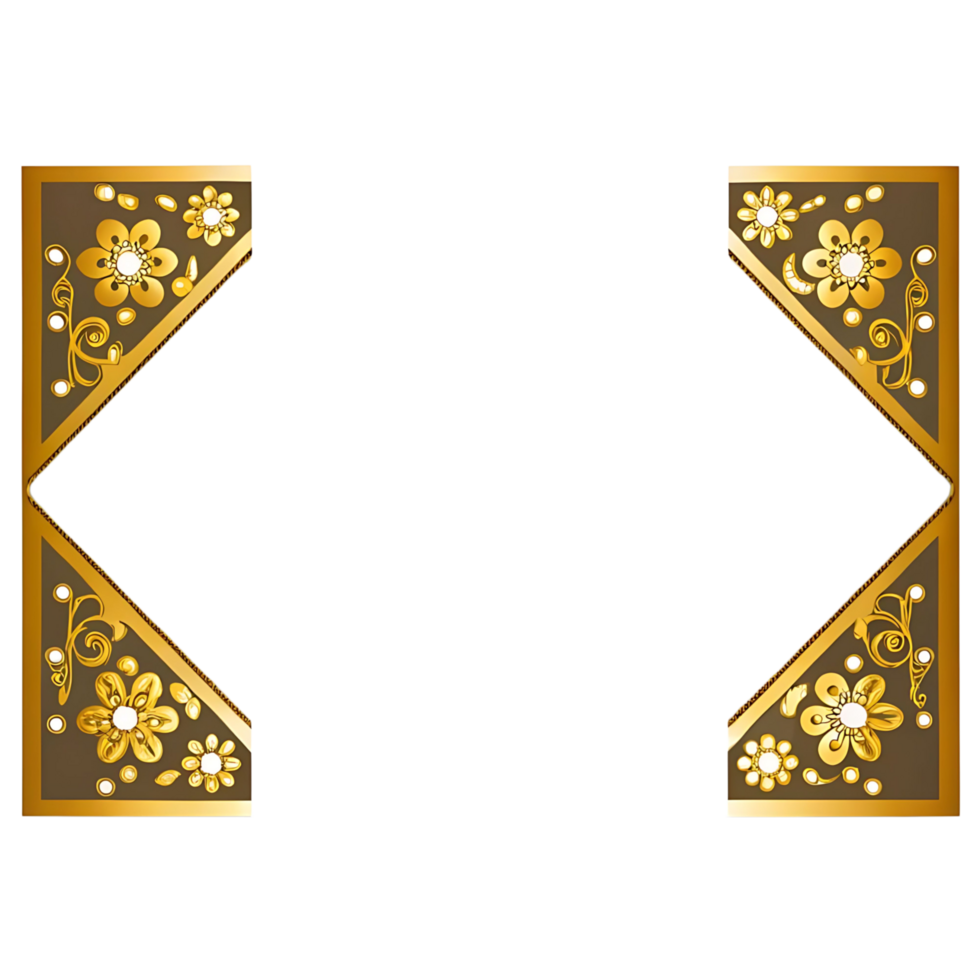 Elegant Golden Frame with Floral Design and Sparkling Jewels png