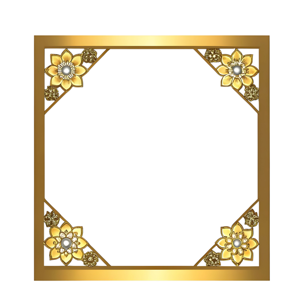 Elegant Gold Frame with Ornate Floral Corners and Pearl Accents A Luxurious Design Element for Elegant Invitations Cards and Certificates png
