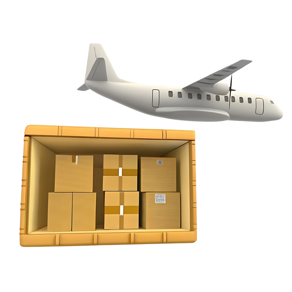 Air Cargo Delivery Airplane Transporting Packages in Container png