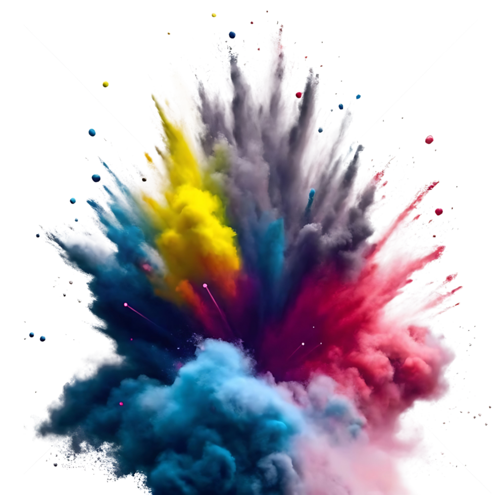 Vibrant explosion of colorful powder paint creating a dynamic art piece png