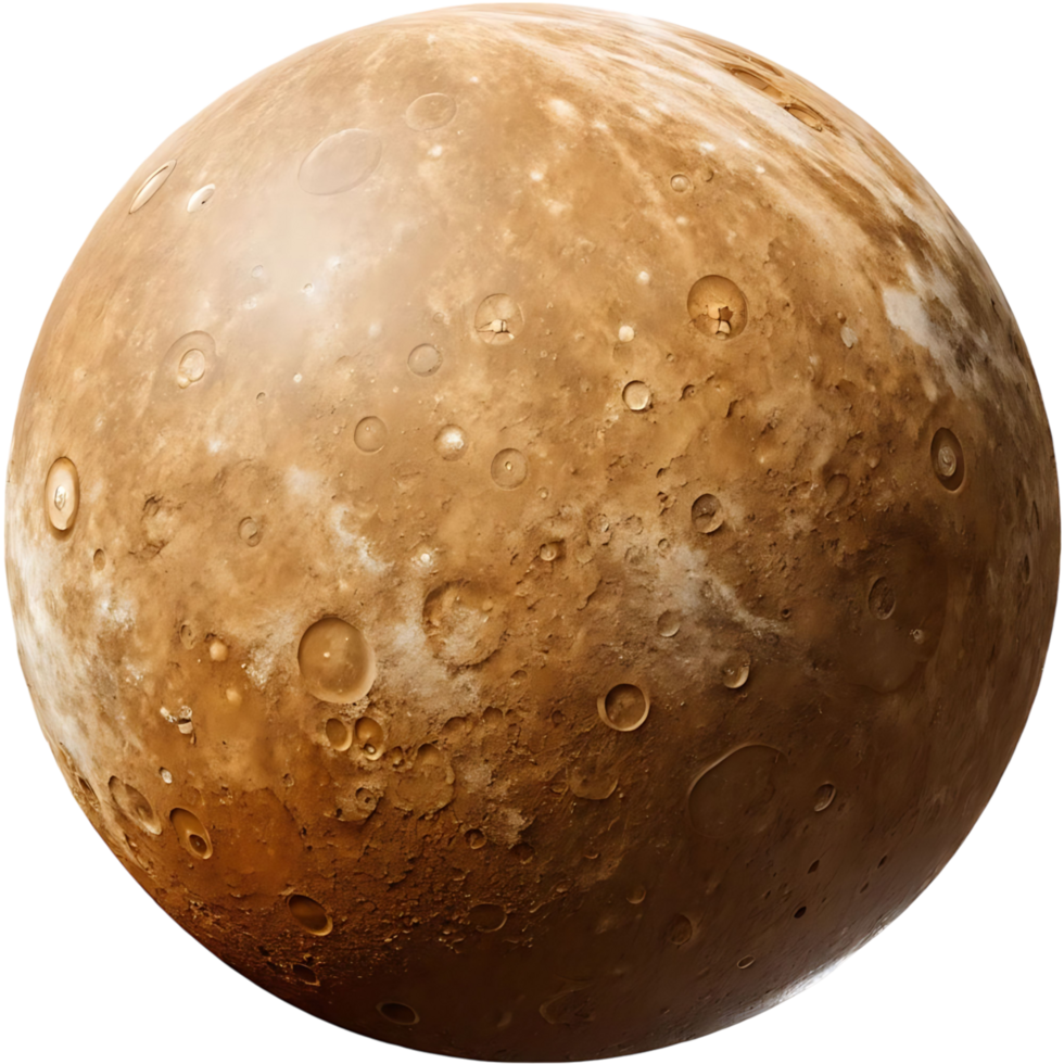 High resolution of Io a volcanic moon of Jupiter showing its surface details craters and geological formations png