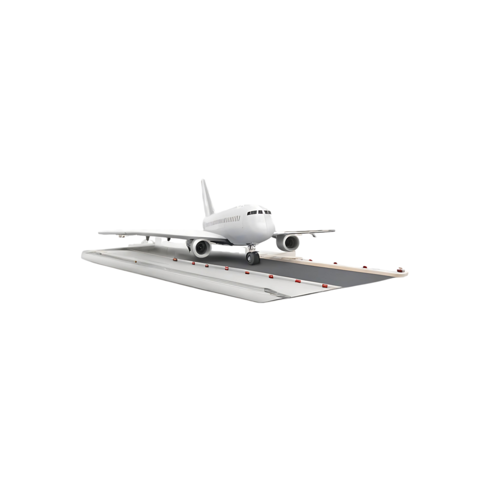 Airplane on Elevated Platform at Airport Runway for Maintenance or Boarding png