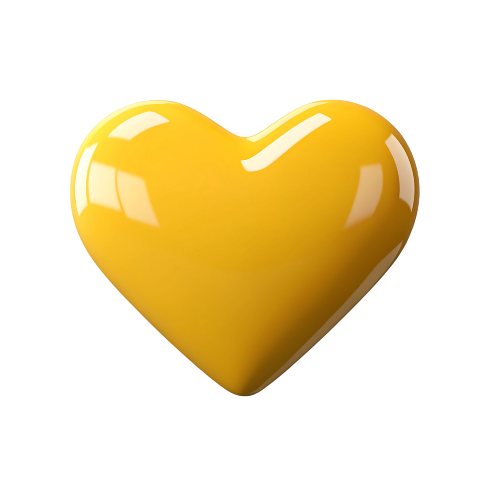 A Shiny Yellow Heart Shape on transparent Background 3D Render png